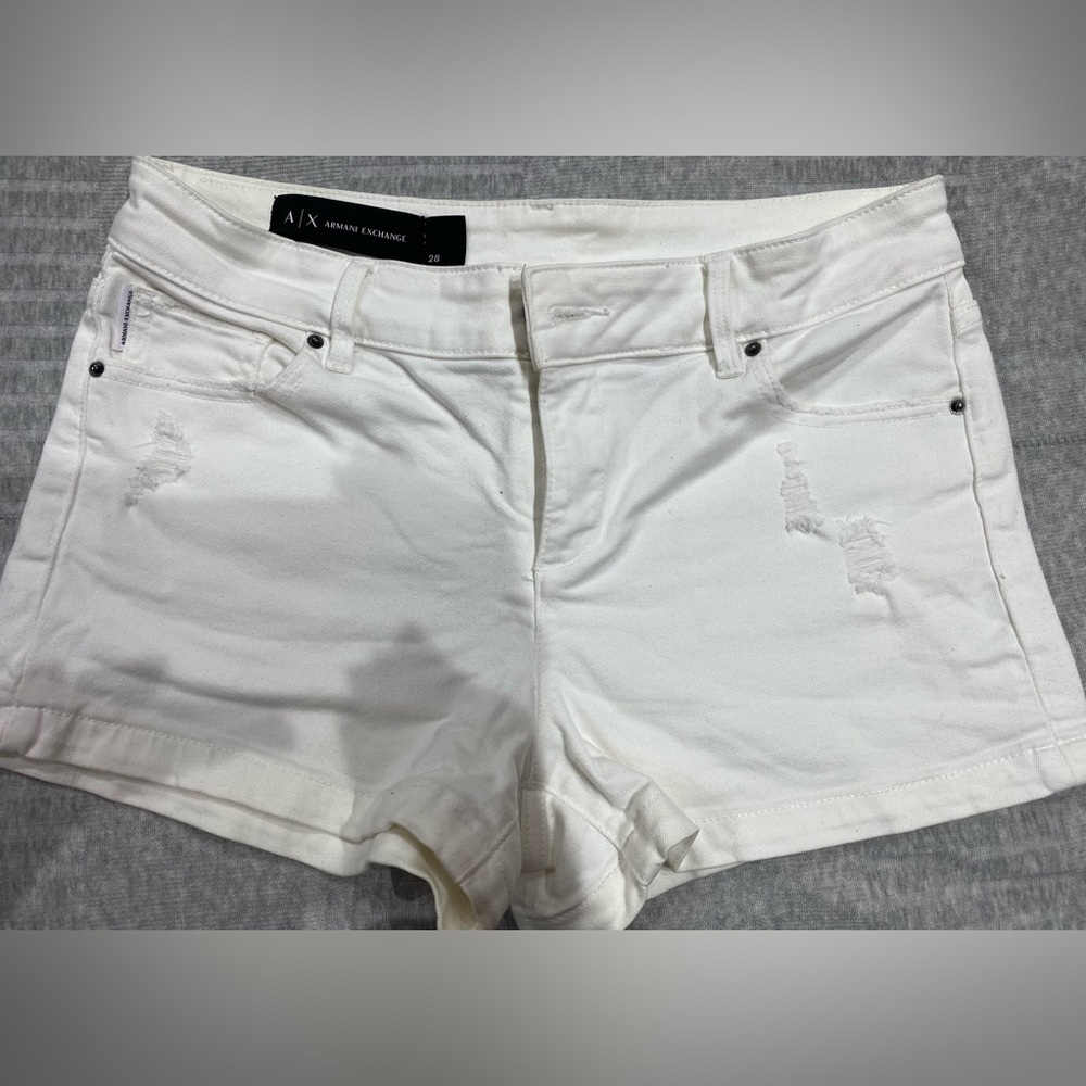 Armani Exchange Women’s white jean shorts, size 28.
